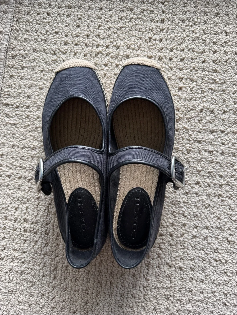 Coach Black Espadrille Mary Jane Flats with Buckle